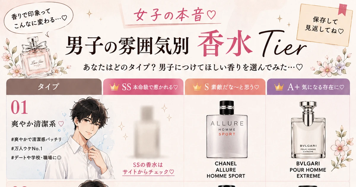男子の雰囲気別 香水Tier|6タイプ18本のSSまで公開