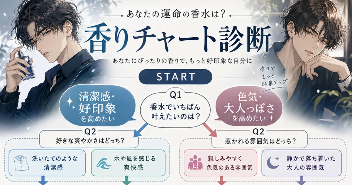 メンズ香りチャート診断|3問でわかる香水8タイプ