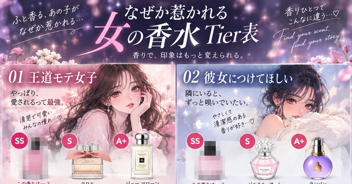 なぜか惹かれる女の香水Tier表｜6タイプ18本のSSを公開